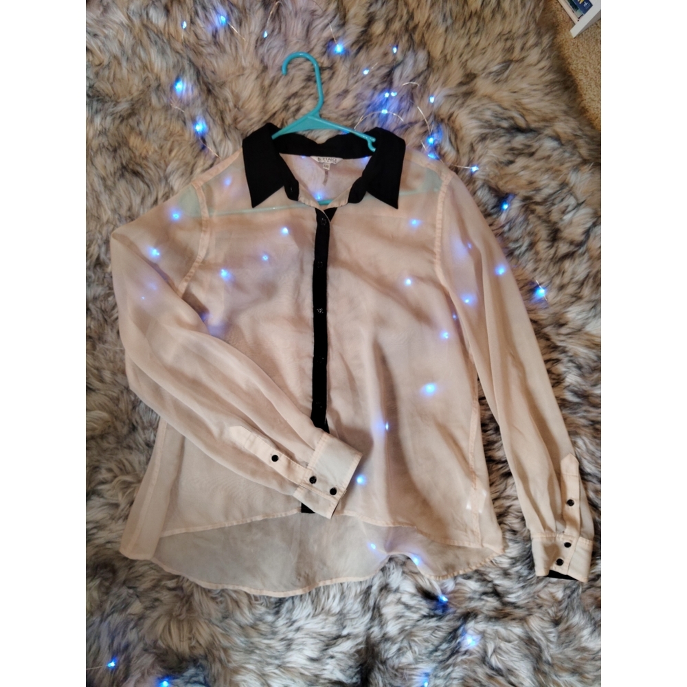 Black and tan sheer button up blouse
